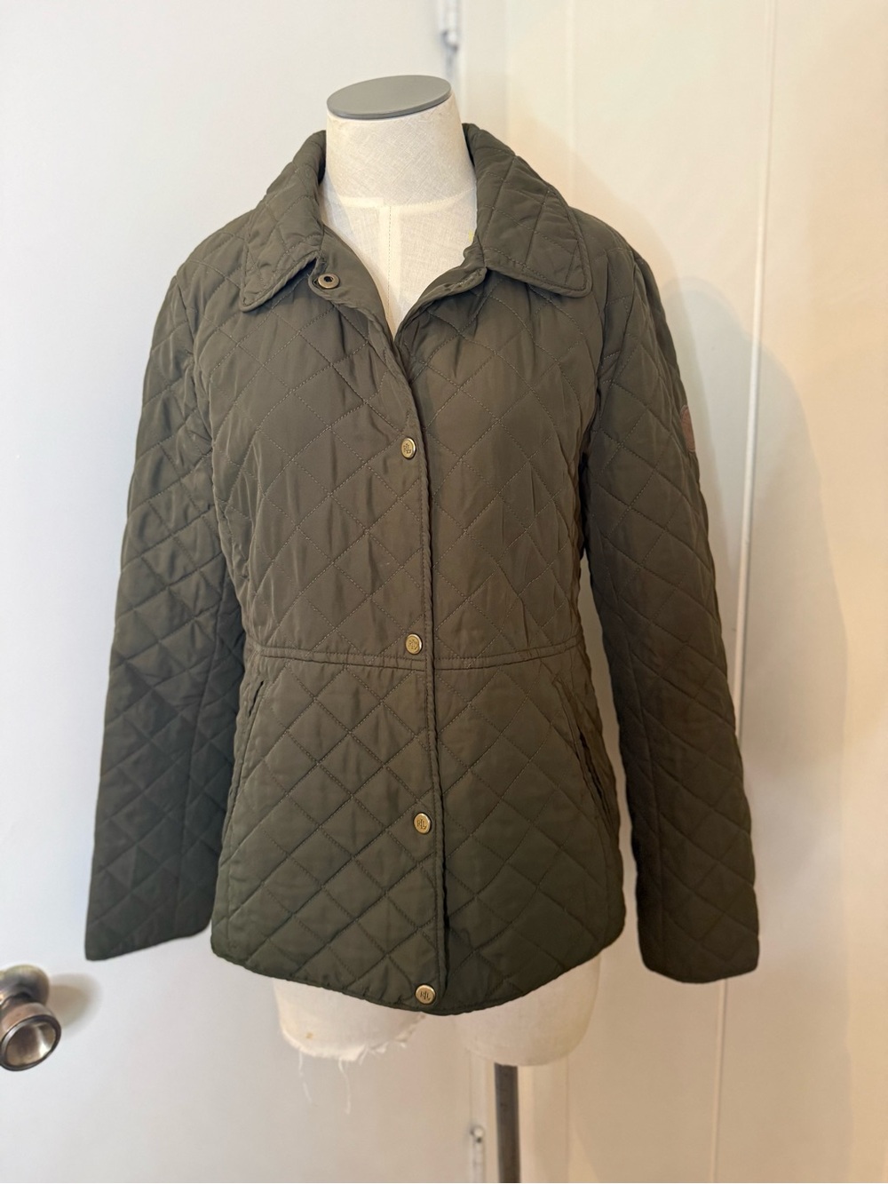 Ralph Lauren  Black Label Quilted Snap-Front Utility Jacket in Olive Green Sz M